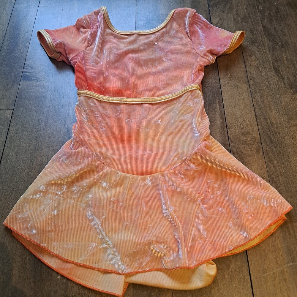 Orange tie dye figure skating dress child large Elite Sportswear made in USA